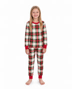 Matching red and white plaid family Christmas pajamas with red ribbed cuffs - view 10
