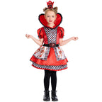 Girls red heart queen costume dress with checkered bodice, heart collar and crown headband - view 4