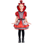 Girls red heart queen costume dress with checkered bodice, heart collar and crown headband - view 6