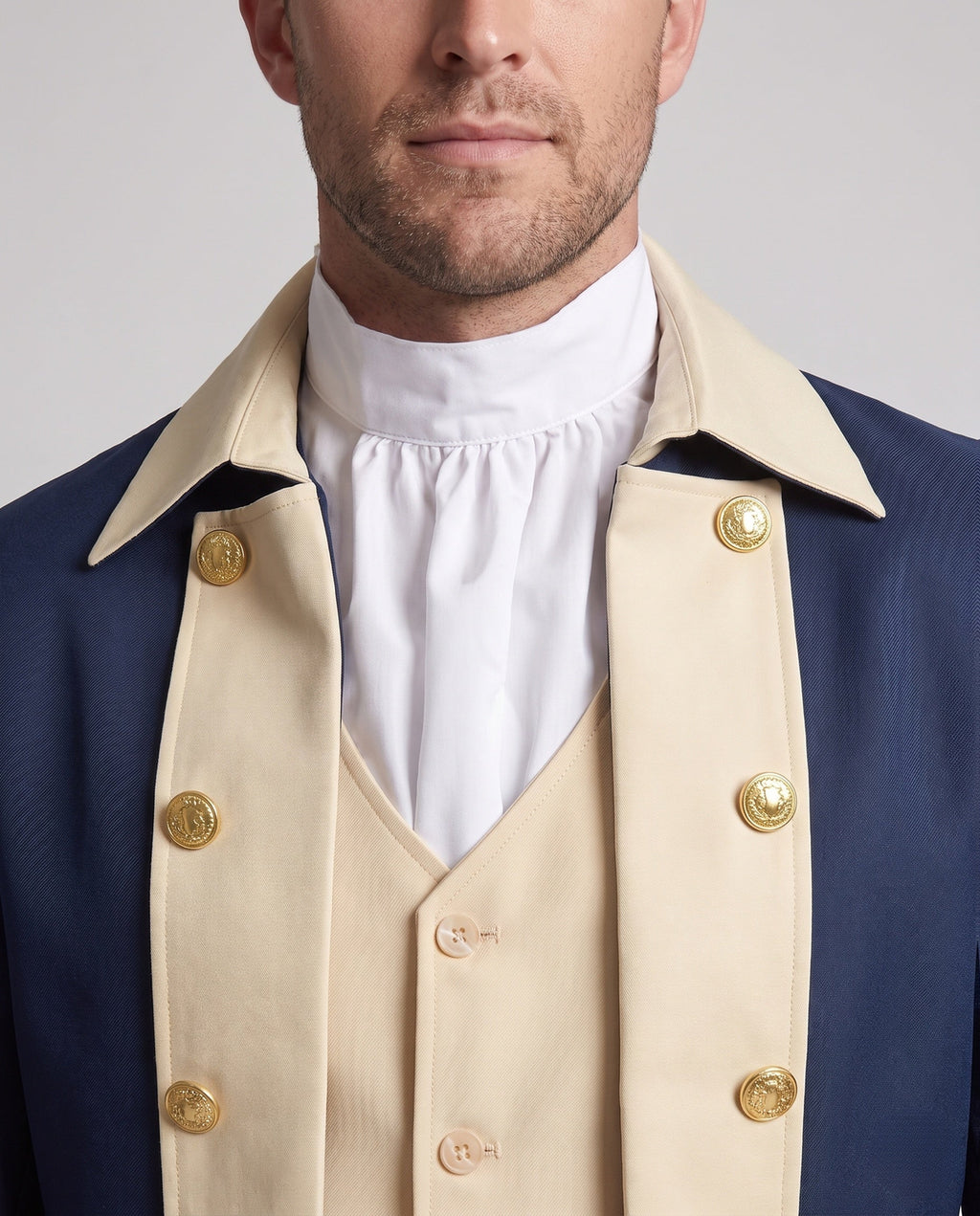 Men's colonial costume with navy tailcoat, cream vest and cream pants - view 2