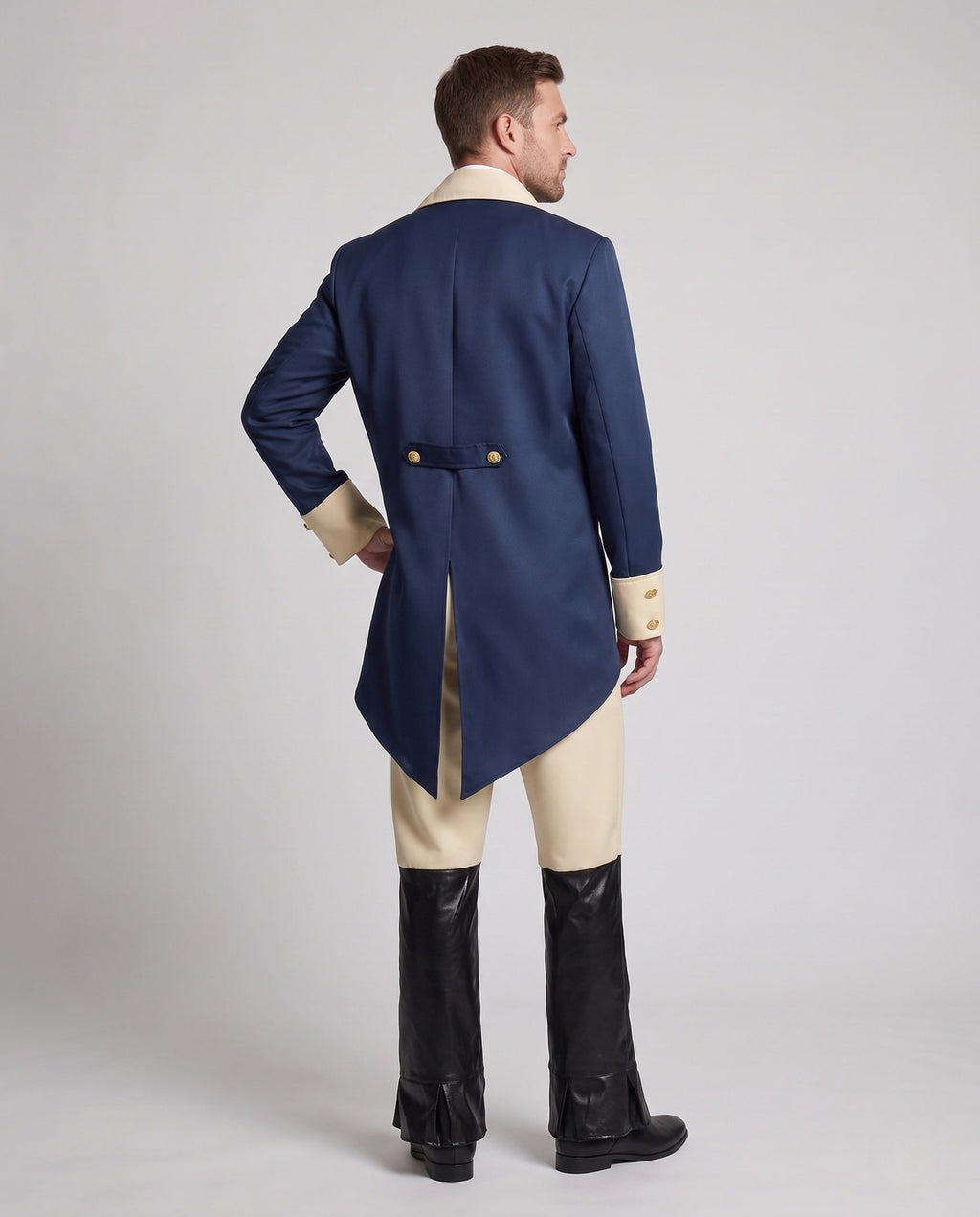 Men's colonial costume with navy tailcoat, cream vest and cream pants - view 3