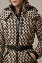 Hooded quilted winter jacket for women with belted waist and zip pockets - view 2
