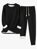 Women's fleece lined lounge set with crewneck top and drawstring jogger pants - view 4