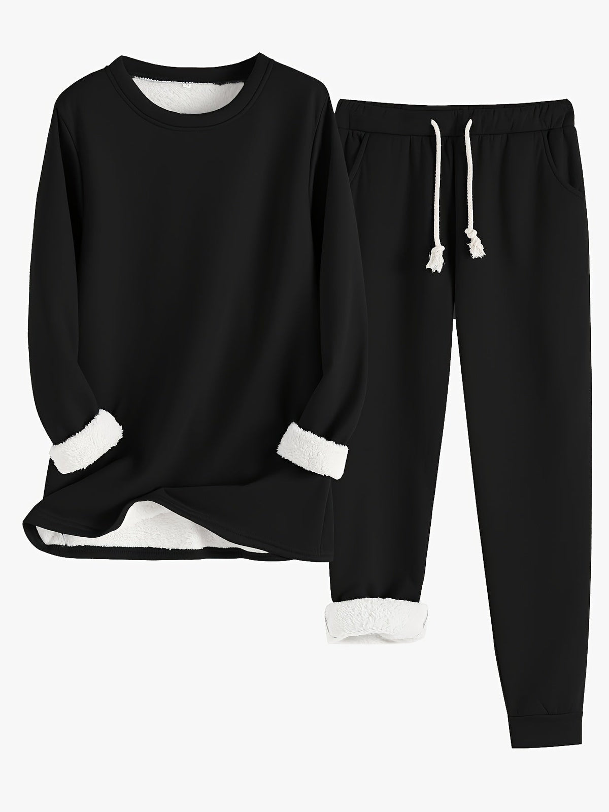 Women's fleece lined lounge set with crewneck top and drawstring jogger pants - view 4