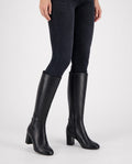 Tall knee-high boots for women with block heel and smooth leather-look upper