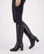 Tall knee-high boots for women with block heel and smooth leather-look upper - view 2