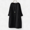 Relaxed corduroy long sleeve shift dress with crew neck and side pockets - view 8