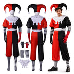 Red, black and white harlequin jester couples Halloween costume, tulle-skirt dress and two-tone jumpsuit - view 10