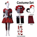Red, black and white harlequin jester couples Halloween costume, tulle-skirt dress and two-tone jumpsuit - view 11