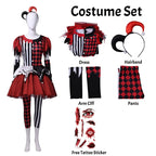 Red, black and white harlequin jester couples Halloween costume, tulle-skirt dress and two-tone jumpsuit - view 11