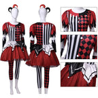 Red, black and white harlequin jester couples Halloween costume, tulle-skirt dress and two-tone jumpsuit - view 2