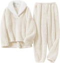 Sherpa pajama set for women with shawl collar pullover top and cuffed pants, two piece lounge set