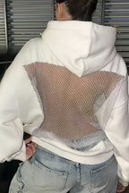 Hooded sweatshirt with open sheer mesh back panel - view 2