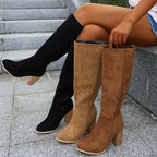 Lillie Contrast Stacked Heel Knee High Boots - view 9