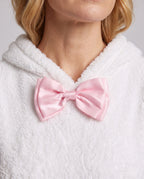 White plush hooded bunny costume dress with pink-lined ears and pink bow - view 2