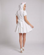 White plush hooded bunny costume dress with pink-lined ears and pink bow - view 3