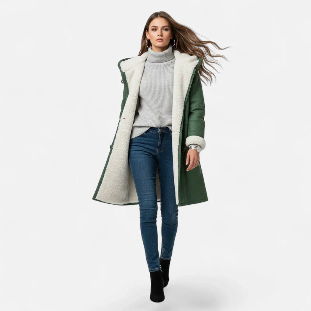 Linda hooded toggle coat with shearling trim - view 8