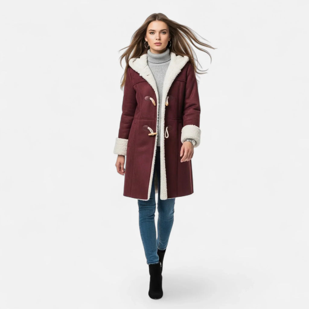 Linda hooded toggle coat with shearling trim - view 11