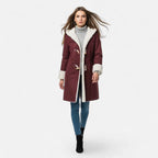 Linda hooded toggle coat with shearling trim - view 11