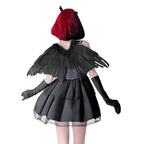 Black dark angel Halloween costume dress with sweetheart bodice and tiered lace-trim mini skirt - view 4