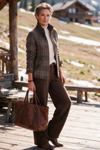 Brown plaid zip-up jacket for women with raglan sleeves - view 2