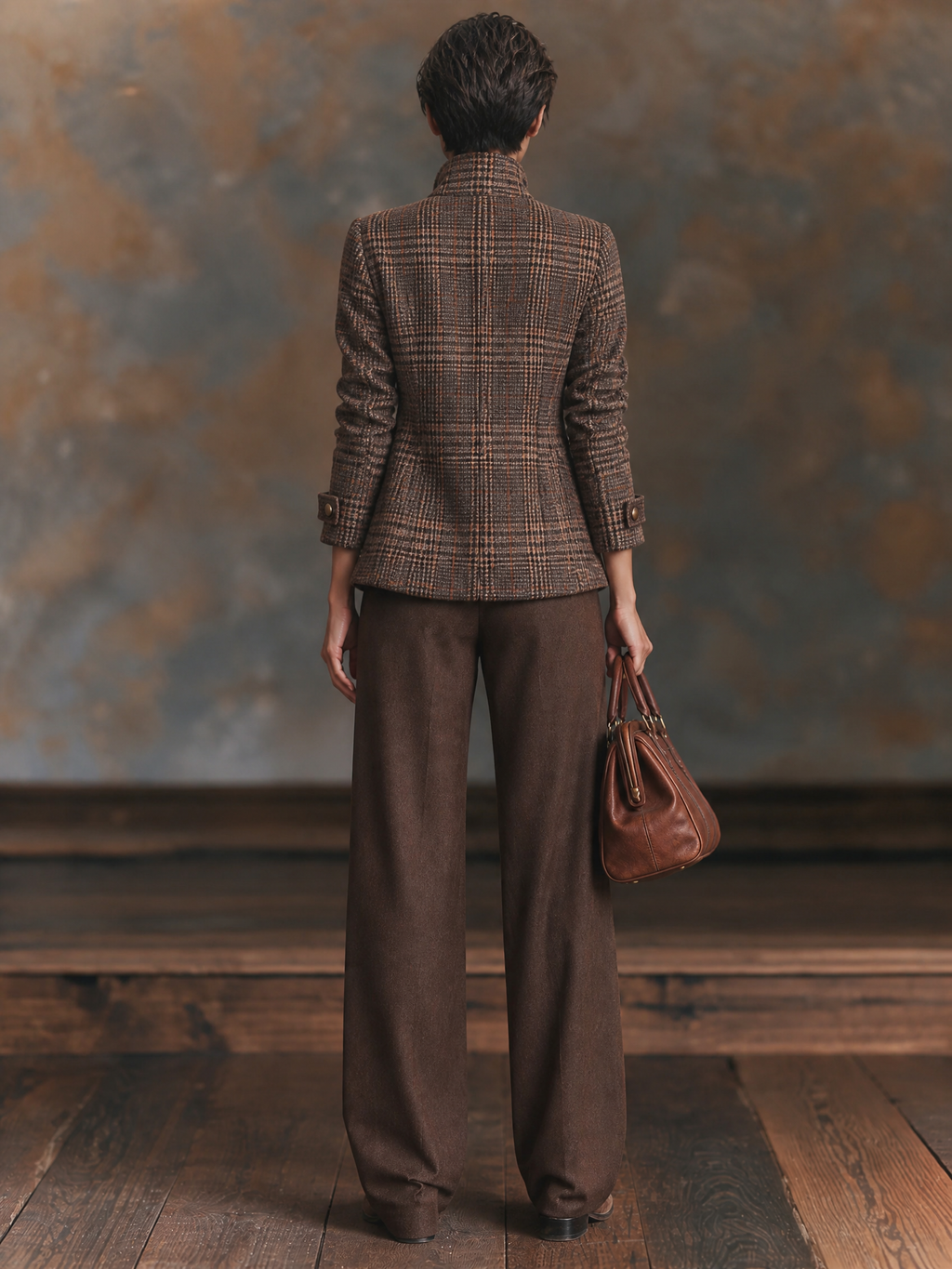 Brown plaid zip-up jacket for women with raglan sleeves - view 4