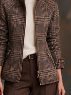 Brown plaid zip-up jacket for women with raglan sleeves - view 5