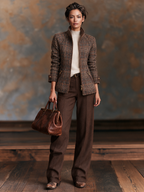 Brown plaid zip-up jacket for women with raglan sleeves - view 6