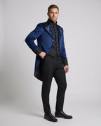 Men's gothic velvet tailcoat with embroidered lapels, brocade vest-style front and split tails