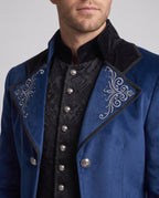 Men's gothic velvet tailcoat with embroidered lapels, brocade vest-style front and split tails - view 2
