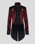 Men's gothic velvet tailcoat with embroidered lapels, brocade vest-style front and split tails - view 4
