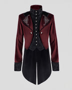 Men's gothic velvet tailcoat with embroidered lapels, brocade vest-style front and split tails - view 4