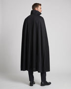 Men's vampire costume with black stand-collar cape and burgundy crushed velvet double-breasted vest - view 3