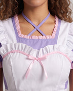 Women's maid Halloween costume dress with ruffled heart apron, puff sleeves and two-tone ruffle hem - view 2