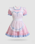 Women's maid Halloween costume dress with ruffled heart apron, puff sleeves and two-tone ruffle hem - view 4