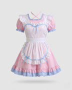 Women's maid Halloween costume dress with ruffled heart apron, puff sleeves and two-tone ruffle hem - view 4