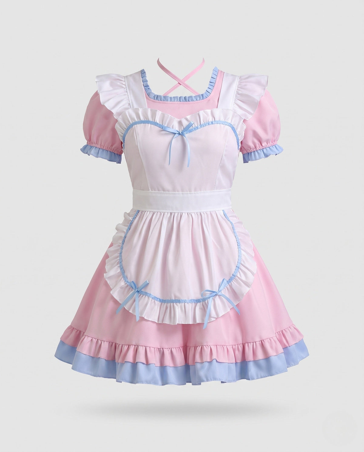 Women's maid Halloween costume dress with ruffled heart apron, puff sleeves and two-tone ruffle hem - view 4
