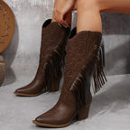 Macie Fringe Trim Western Knee High Boots - view 10