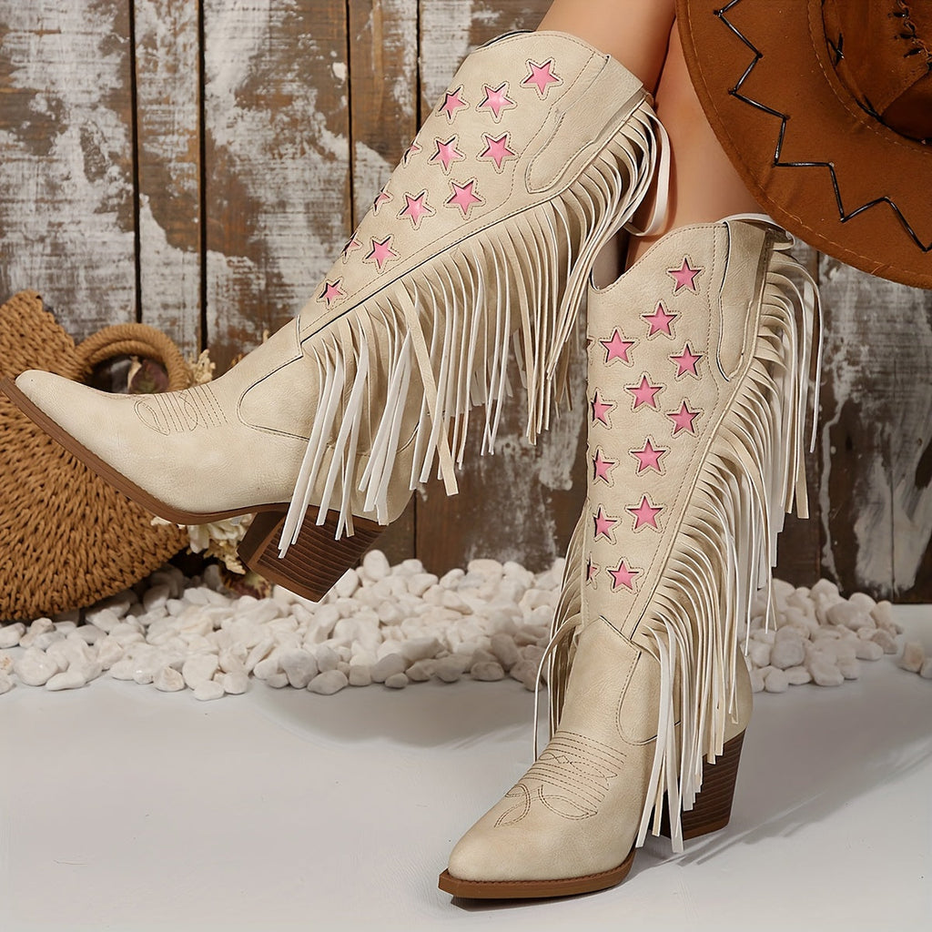 Macie Fringe Trim Western Knee High Boots - view 2
