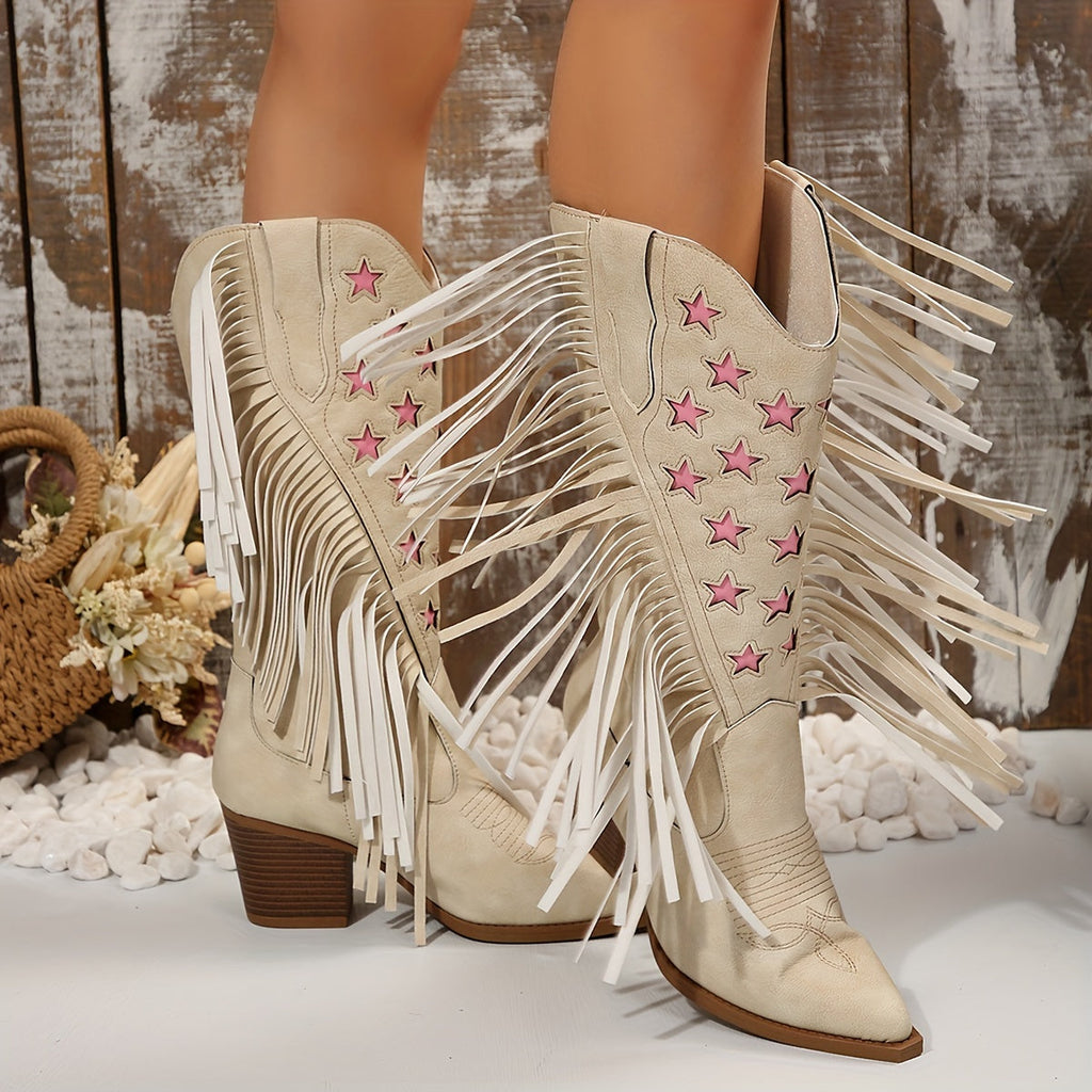 Macie Fringe Trim Western Knee High Boots - view 8