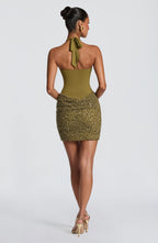 Halter keyhole sequin homecoming mini dress with draped mesh skirt - view 2