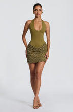 Halter keyhole sequin homecoming mini dress with draped mesh skirt - view 6