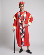 Men's red King of Hearts Halloween costume robe with playing-card suit trim and crown