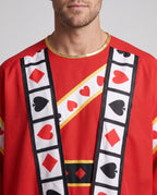 Men's red King of Hearts Halloween costume robe with playing-card suit trim and crown - view 2