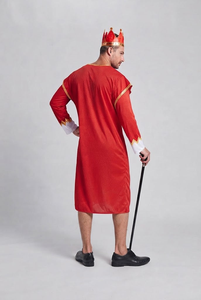 Men's red King of Hearts Halloween costume robe with playing-card suit trim and crown - view 3