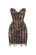 Strapless black lace corset homecoming mini dress with nude underlay and lace-up back - view 9