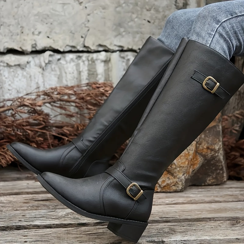 Marceline Double Buckle Knee High Riding Boots - view 1