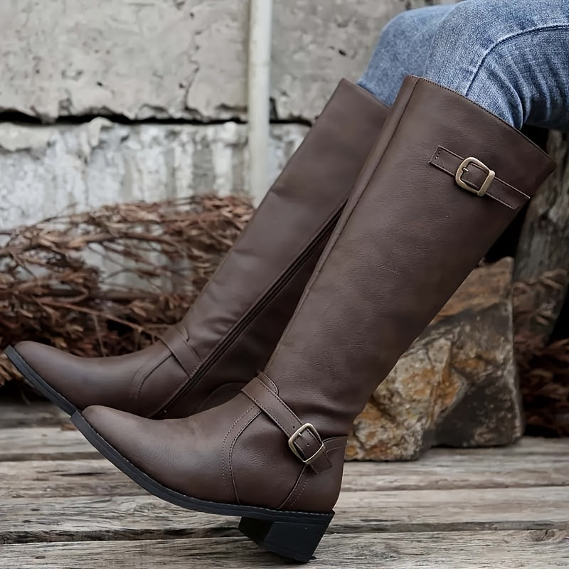 Marceline Double Buckle Knee High Riding Boots - view 2
