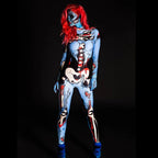 Women's full-body skeleton print Halloween costume jumpsuit with long sleeves - view 3