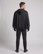 Men's black hooded skeleton print poncho costume with jagged hem and bone-print gloves - view 3